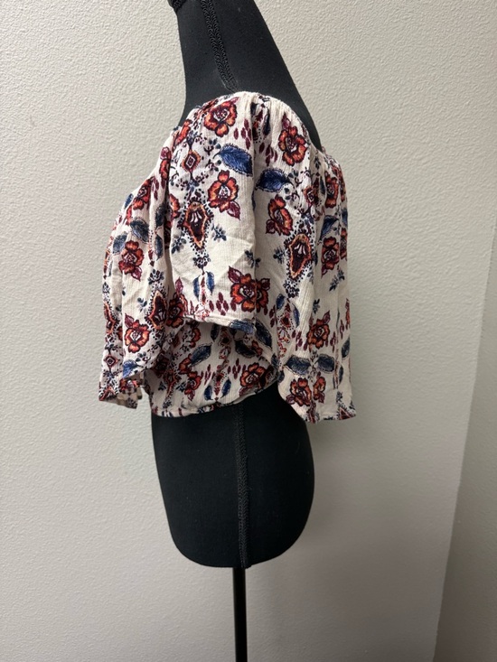 Living Doll Boho Floral Off Shoulder Top Medium Cream Brick Smocked Cute - Picture 4 of 11